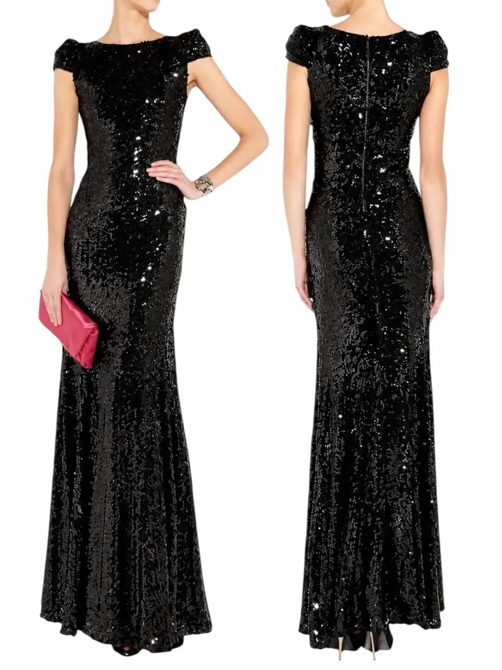 Rachel Gilbert Simone Sequin Embellished Evening Gown Black Size 0